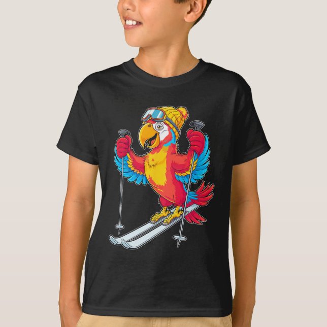 Roligten Äventyr Winter-parrot Skiing  T Shirt (Framsida)