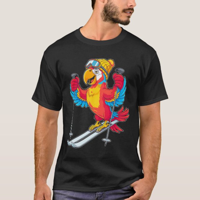 Roligten Äventyr Winter-parrot Skiing  T Shirt (Framsida)