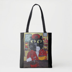 Roligten Barista Cat Folk Art Character Coffee Tygkasse