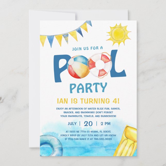 Roligten bassäng Party för födelsedagsinbjudan Spa Inbjudningar (Framsida)