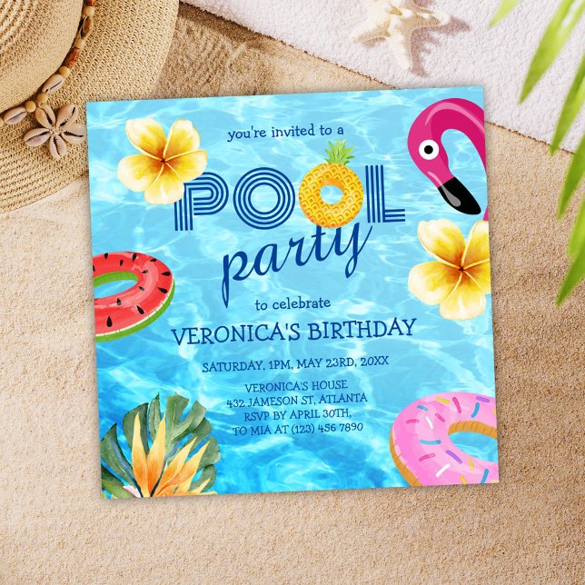 Roligten Bassäng Party sommaren Vatten Inbjudningar (Pool Party Summer Water Fun Birthday Invitation)