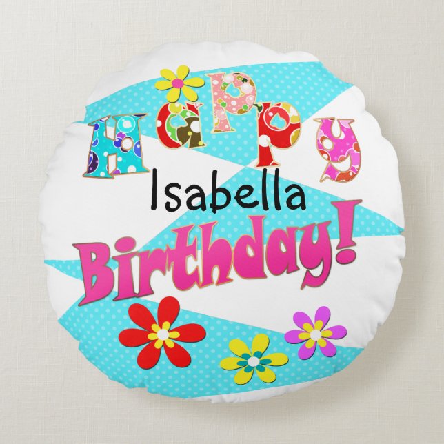 Roligten Blå rosa ungar tecknad bi Rund Kudde (Framsidan)