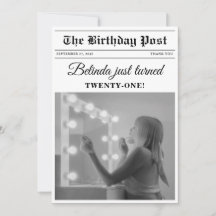 Roligten Black & White Photo Birthday Newspaper