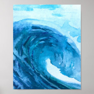 Roligten Blått abstrakt Vattenfärg Art Vinkar unik Poster