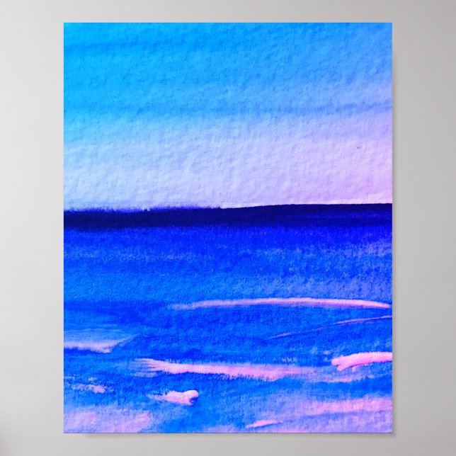 Roligten Blått abstrakt Vattenfärg Art Vinkar unik Poster (Framsidan)