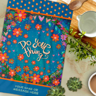 Roligten blommigt Hearts gör din Sak-offert Namn Kökshandduk