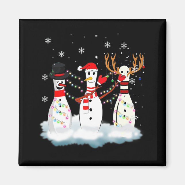 Roligten Bowling jul Pajama Ljus Reindeer Santa  Magnet (Framsidan)