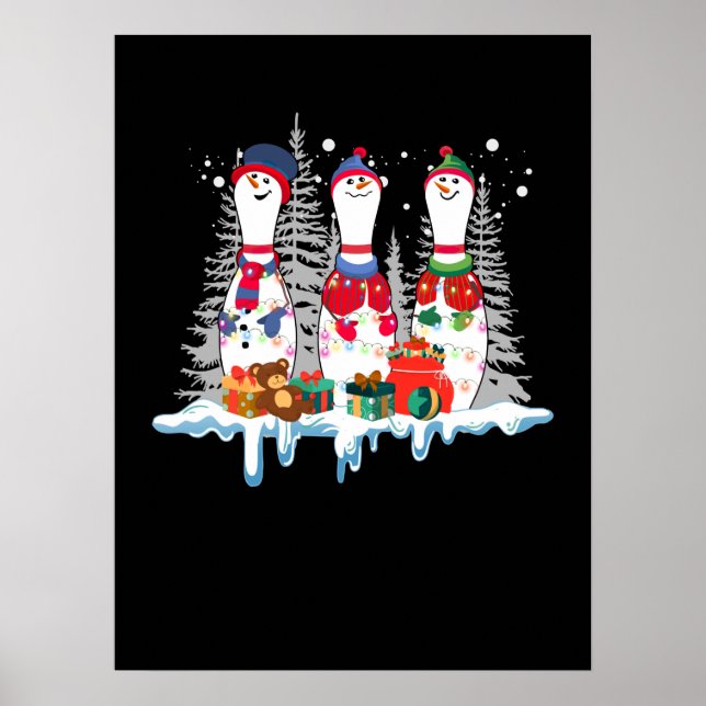 Roligten Bowling jul Pajama Ljus Reindeer Santa  Poster (Framsidan)