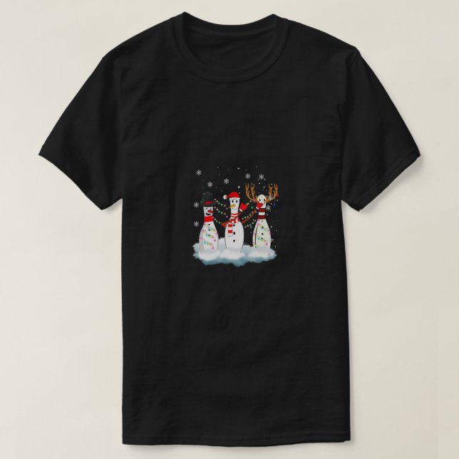 Roligten Bowling jul Pajama Ljus Reindeer Santa  T Shirt (Design framsida)