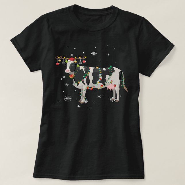 roligten Cow Reindeer jul Ljus Pajama T Shirt (Design framsida)