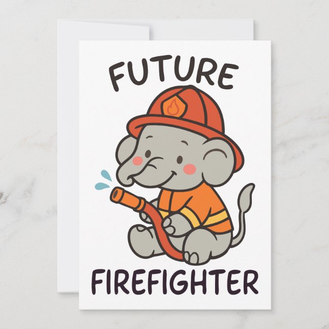 Roligten Cute Elephant Future Firefighter Kids Inbjudningar (Framsida)