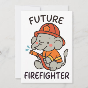 Roligten Cute Elephant Future Firefighter Kids Inbjudningar