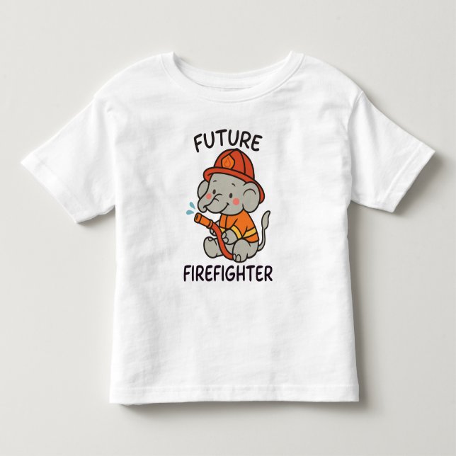 Roligten Cute Elephant Future Firefighter Kids T Shirt (Framsida)