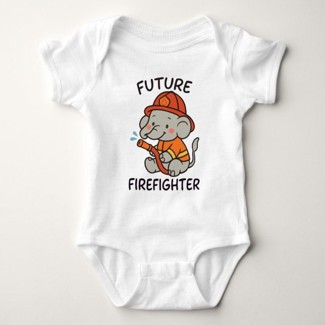 Roligten Cute Elephant Future Firefighter Kids T Shirt (Framsida)