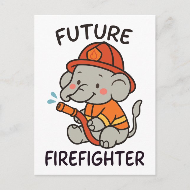 Roligten Cute Elephant Future Firefighter Kids Vykort (Framsida)