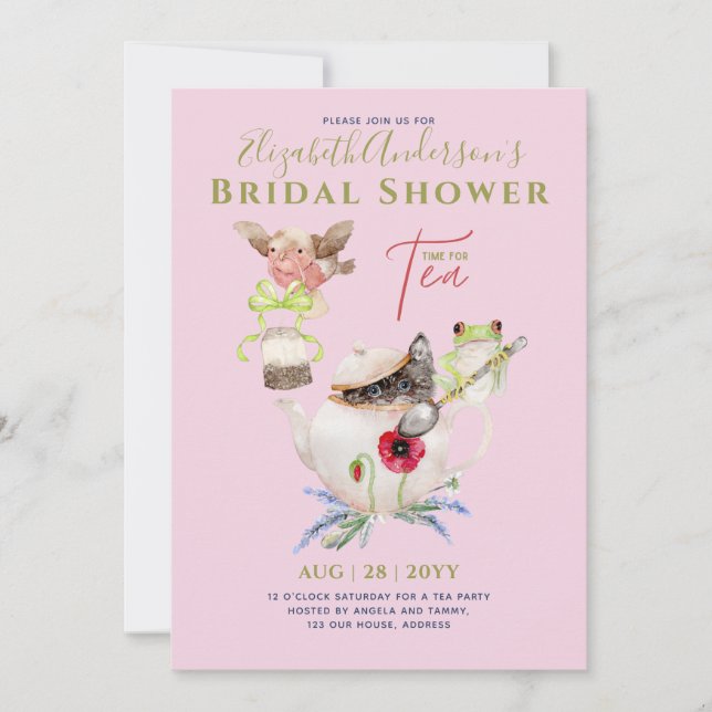 Roligten Cute för möhippa Tea Party-inbjudningar (Framsida)