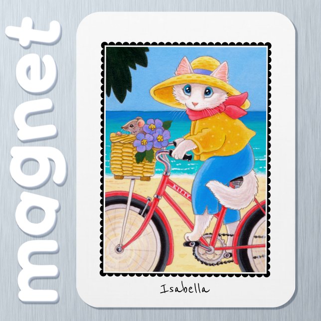 Roligten Cute White Cat Mouse Best Friends Bicycle Magnet (Skapare uppladdad)