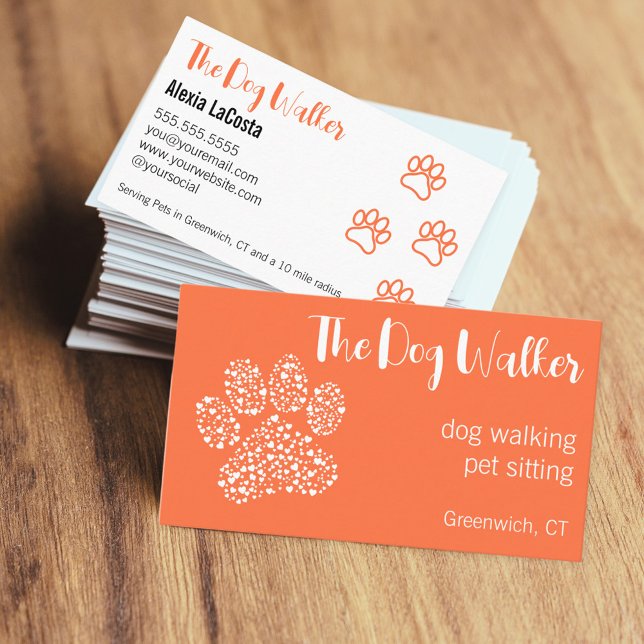 Roligten Dog Walker Bright Modern Professionell Visitkort (The Dog Walker paw print business cards )