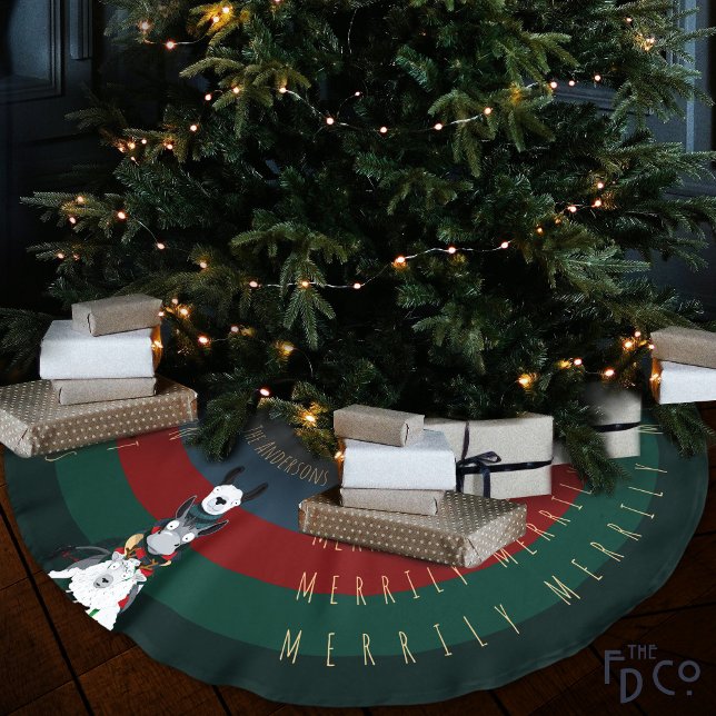 Roligten Donkey Llama Sheep Anpassade Ord Julgransmatta Borstad Polyester (Skapare uppladdad)