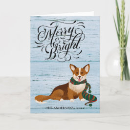 Roligten elegant Script MERRY och BRIGHT Cute Corg Helgkort