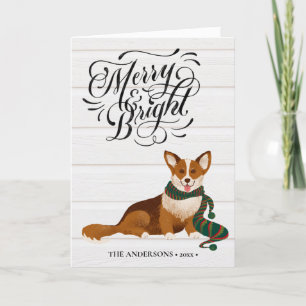 Roligten elegant Script MERRY och BRIGHT Cute Corg Helgkort