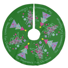 Roligten Family Namn, jul Ljusa färger Träd Art Julgransmatta Borstad Polyester