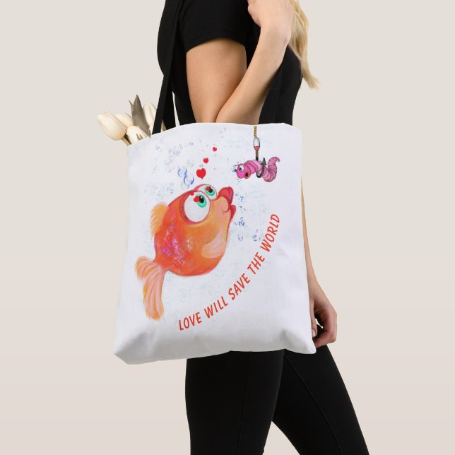 Roligten Fiske och Mask Kärlek Romantic Tote Bag Tygkasse (Närbild)