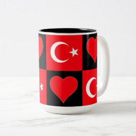 Roligten Flagga Heart Mönster i Turkiet, patriotis Två-Tonad Mugg
