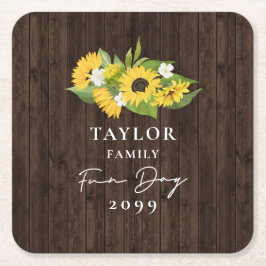 Roligten för familjen Rustic Solros Bouquet Underlägg Papper Kvadrat