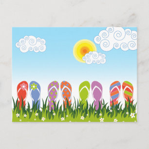 Roligten för färgad sommartid i Flinflip flops i S Vykort