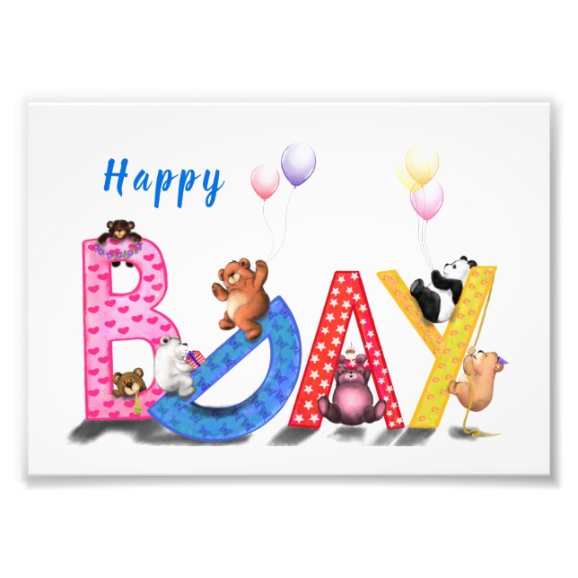 Roligten grattis på födelsedagen - Baby Bears Part Fototryck (Framsidan)