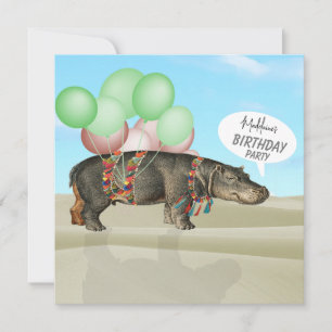 Roligten Hippo-ballonger vid födelsedagseftermidda Inbjudningar