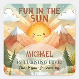 Roligten i Party vid Sol Barns födelsedag Fyrkantigt Klistermärke