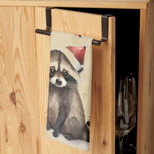 Roligten "Jul Raccoon Santa Hat Watercolor" Kökshandduk (Thirds Fold)