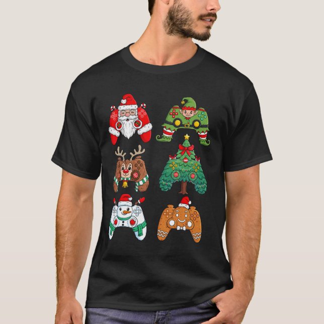 Roligten Julafton Bo i jultomten Elf-spelkontrolla T Shirt (Framsida)