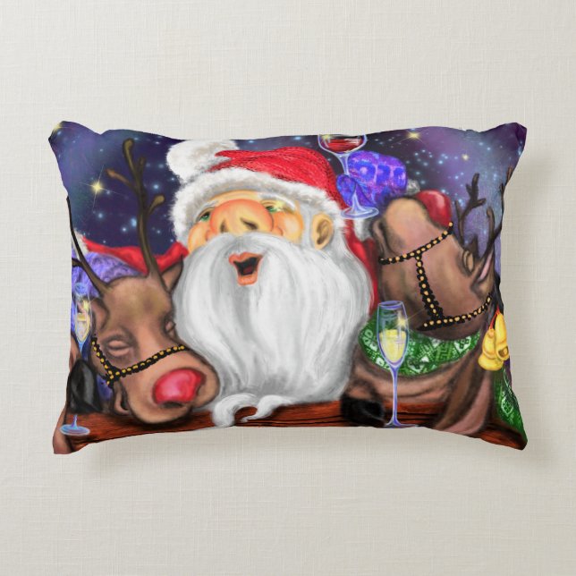 Roligten Juli Pillow Gift Santa and Reindeers Prydnadskudde (Framsidan)