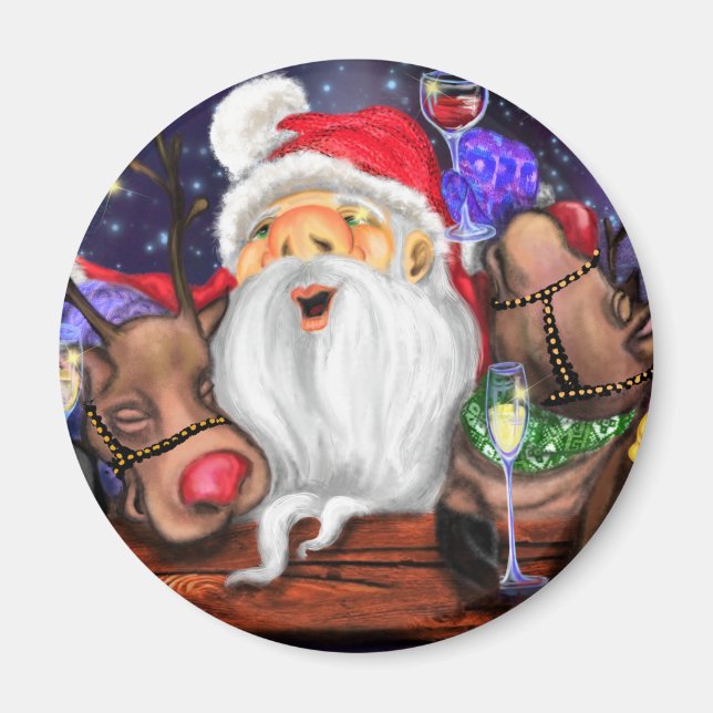 Roligten Julmagnet Gift Santa and Reindeers Magnet (Framsidan)