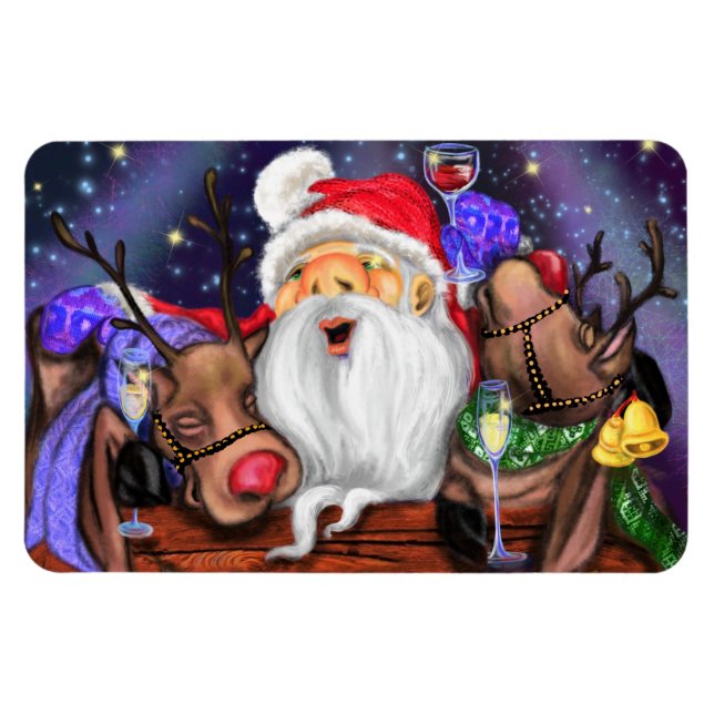 Roligten Julmagnet Gift Santa and Reindeers Magnet (Horisontell)