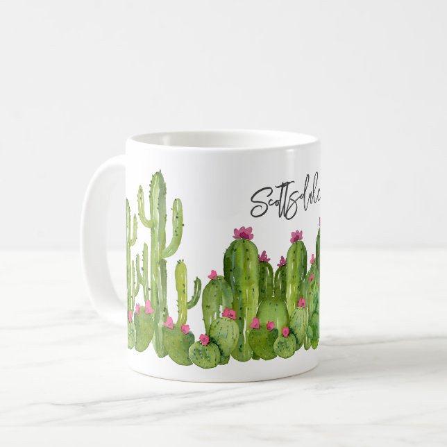 Roligten Kaktus Flowers Grönt Rosa Text Desert Kee Kaffemugg (Framsida vänster)