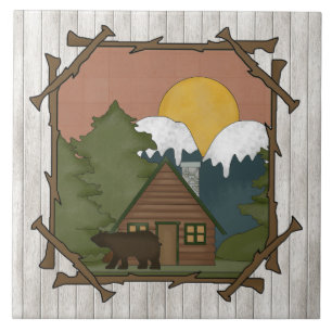 roligten land Cabin Tecknad Kakelplatta