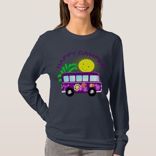 Roligten Lycklig Hippie Camper Van Färggrafik Tee (Framsida)