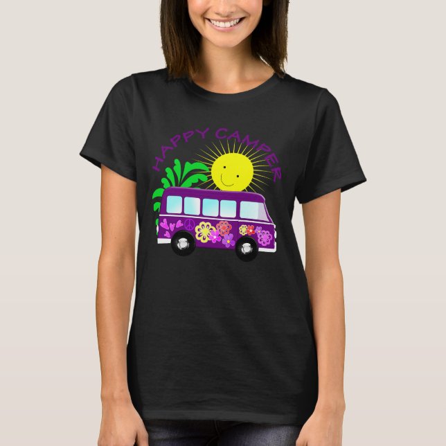 Roligten Lycklig Hippie Camper Van Färggrafik Tee Shirt (Framsida)