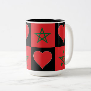 Roligten Marocko Flagga Heart Mönster Patriotic Mo Två-Tonad Mugg