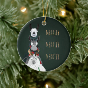 Roligten "Merrily Merrily grönt" Vinterdjur Julgransprydnad Keramik