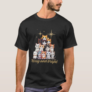 Roligten Merry and Bright Cat Julgran Girls Boys T Shirt