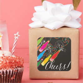 Roligten Modern Cheers i Flaskor, färglöst, bubblo Fyrkantigt Klistermärke