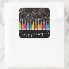 Roligten Modern Cheers i Flaskor, färglöst, bubblo Fyrkantigt Klistermärke