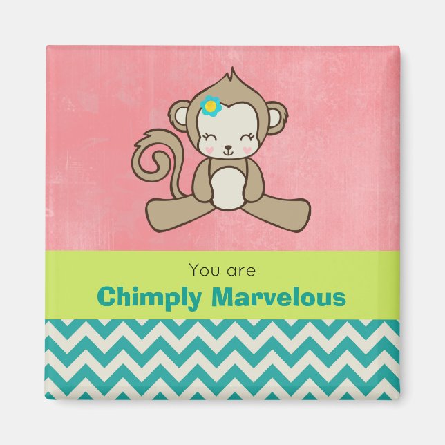 Roligten Monkey Pun Appreciation Cute Kawaii Magnet (Framsidan)