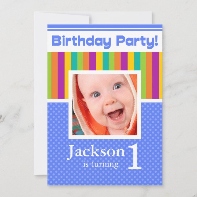 roligten Neon Boy bjuder in till första födelsedag Inbjudningar (Framsida)