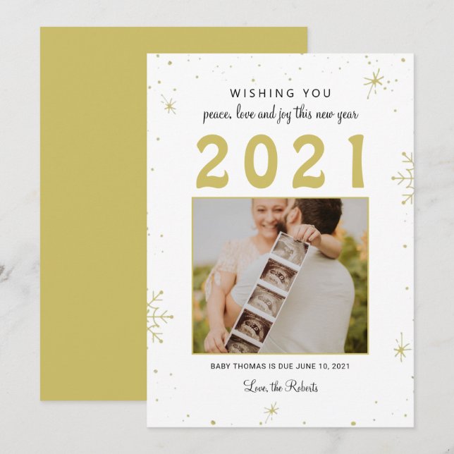 roligten om snöflummen i baby under det nya året julkort (Fram/baksida)